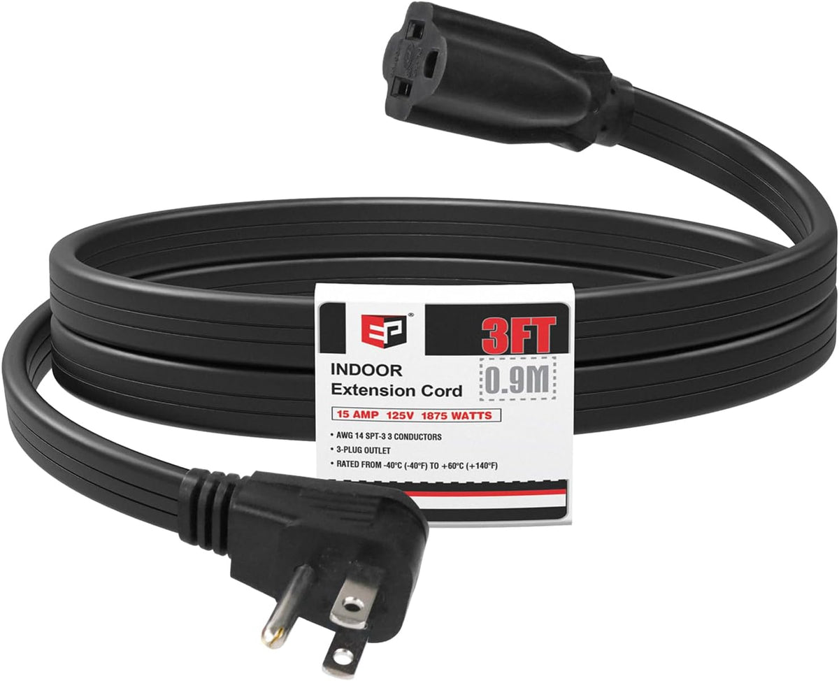 EP 3 Ft Heavy Duty Appliance Extension Cord 14 AWG 3-Prong Flat Plug, Black