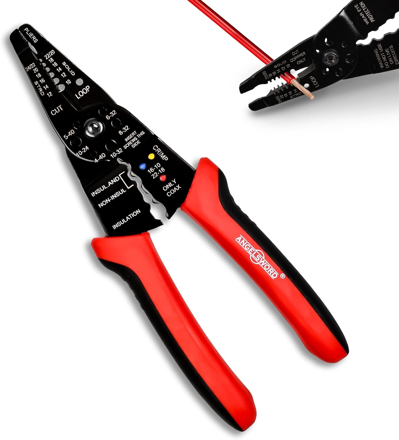ANGELSWORD 8" Wire Stripper, Wire Cutter, Wire Crimper, Electrician Tool