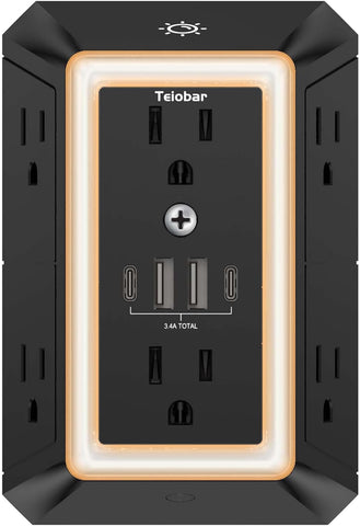 Multi Plug Wall Outlet Surge Protector with 6-Outlet & 4 USB Ports(2USB-C)