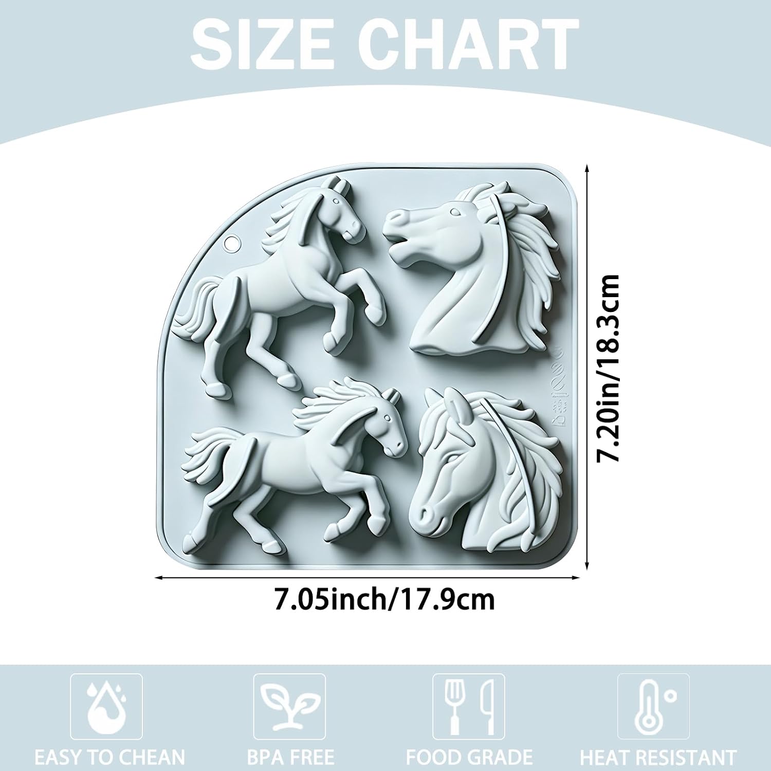 3D Silicone Horse Molds, 4-Cavity Horse Candy Molds for Cake Decoration