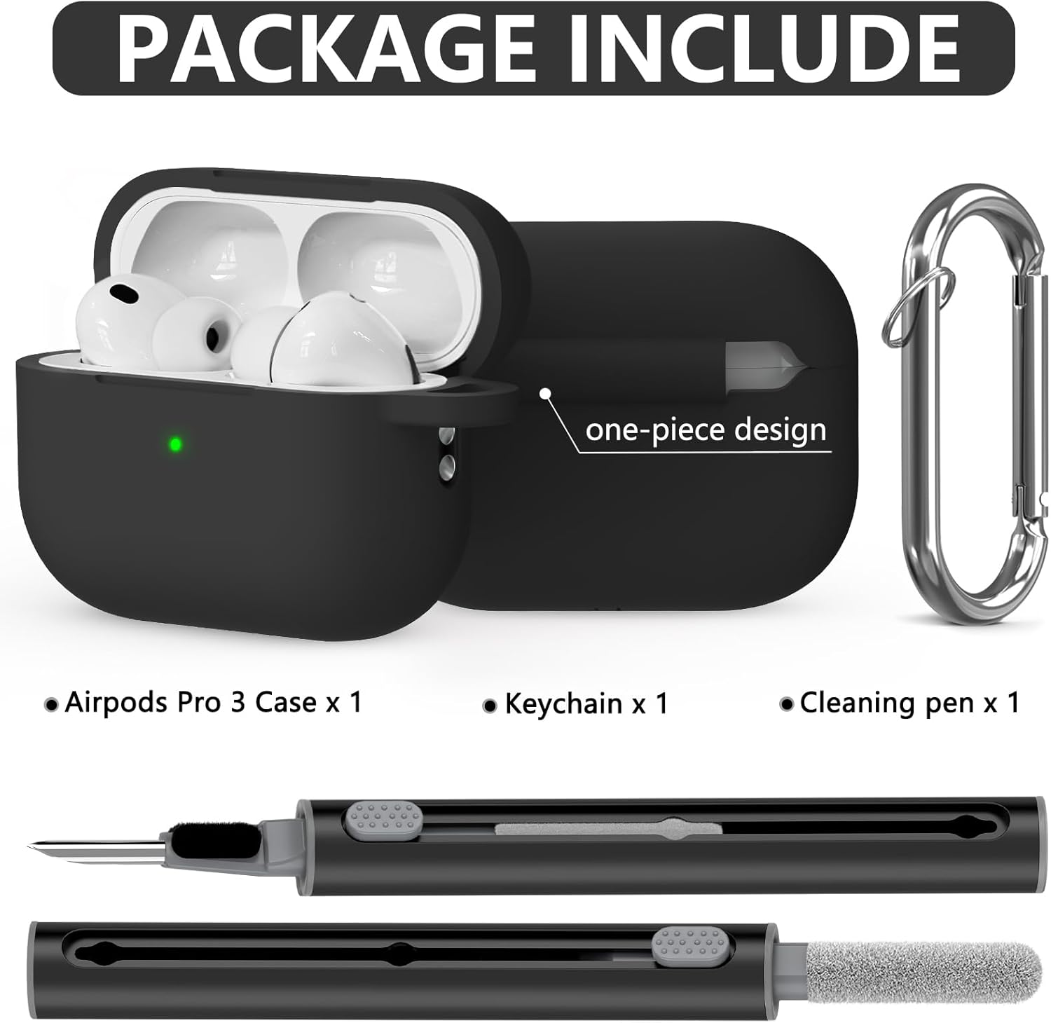 Ljusmicker for AirPods Pro 3 Case 2025 with Cleaner Kit,Black