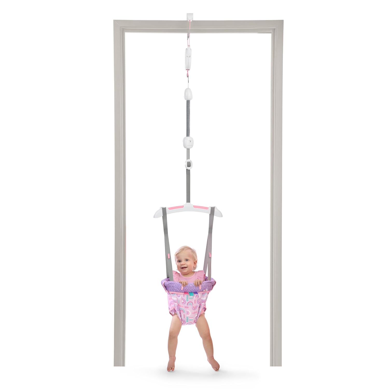 Bright Starts Purple Paradise Door Jumper for Babies 6 to 12 Months or Up to 26 Pounds, Travel Jumper