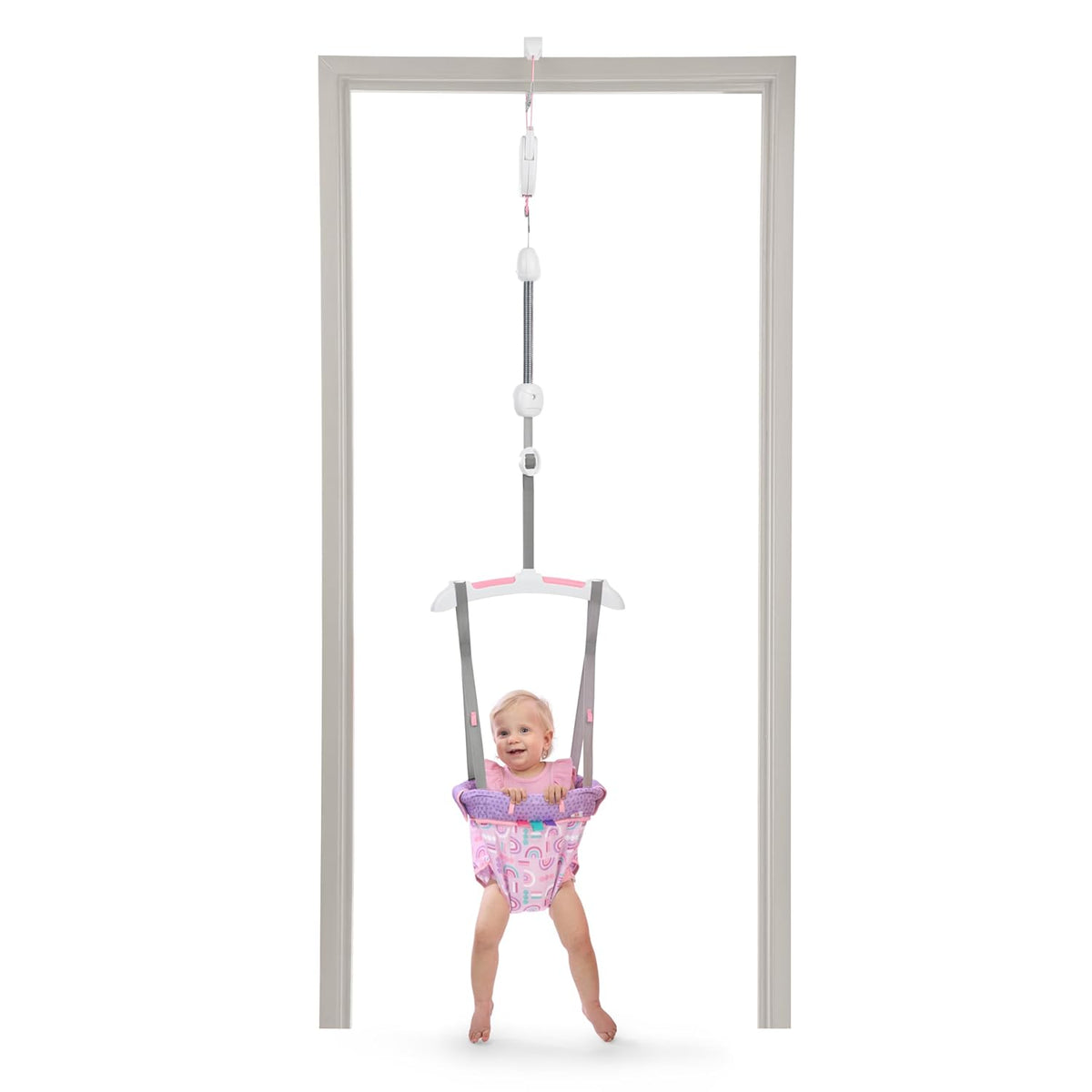 Bright Starts Purple Paradise Door Jumper for Babies 6 to 12 Months or Up to 26 Pounds, Travel Jumper