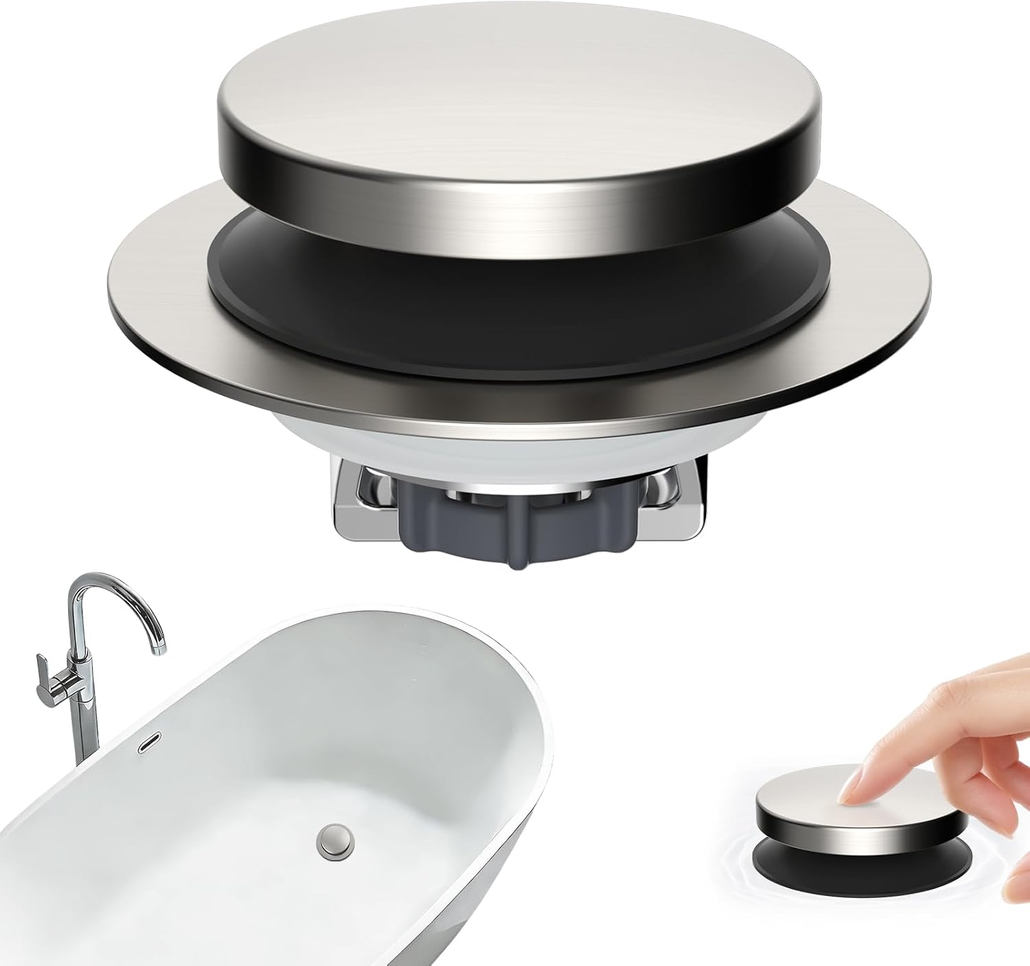 Hibbent 3 in 1 Metal Bathtub Drain Stopper, Universal Pop Up Tub Stopper