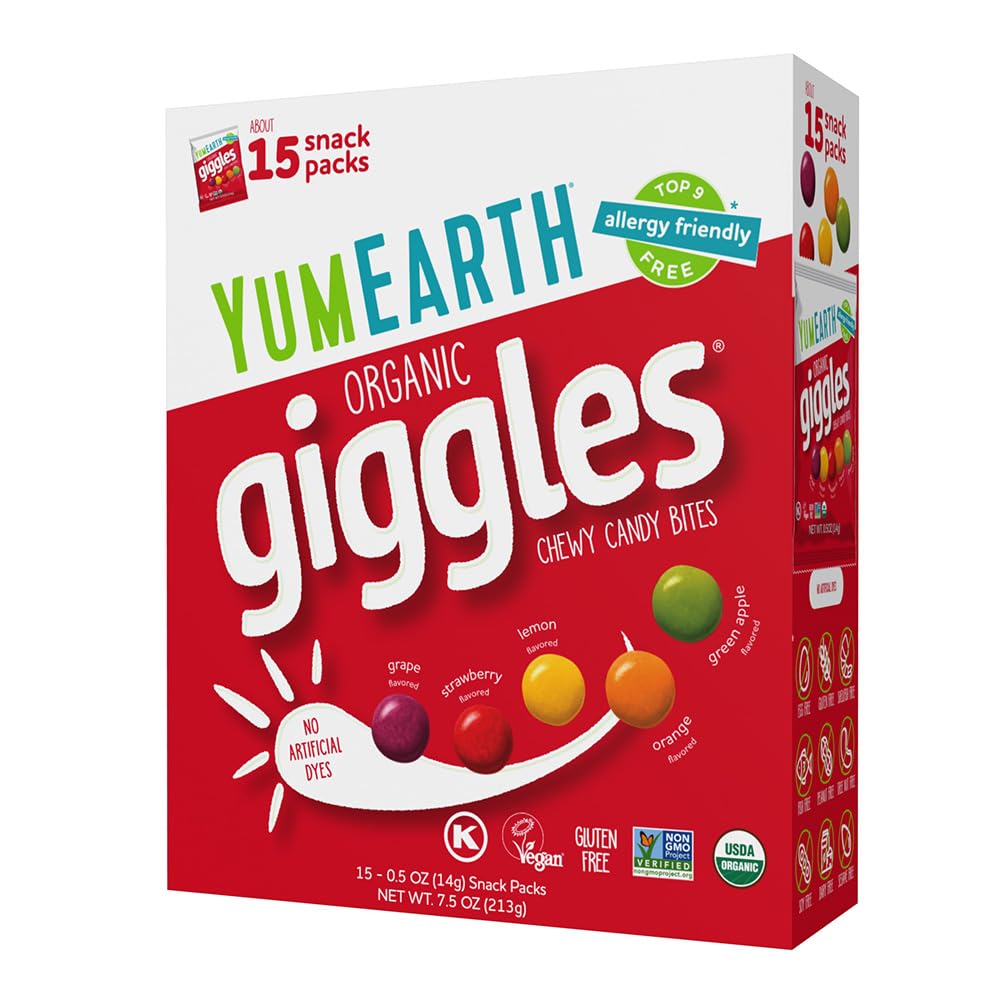 YumEarth Organic Giggles Chewy Candy, 0.5oz Snack Packs (Box of 15)