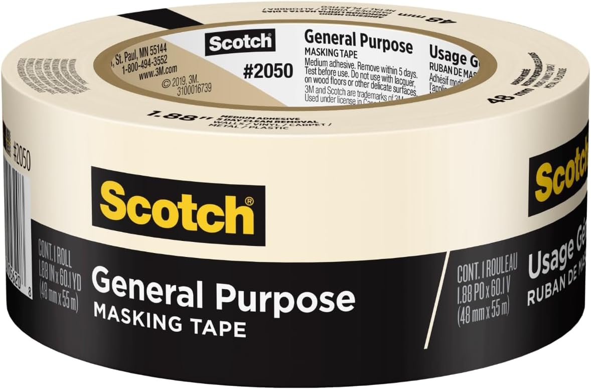 Scotch General Purpose Masking Tape, 2 Inch Wide, 1 Roll, 2050