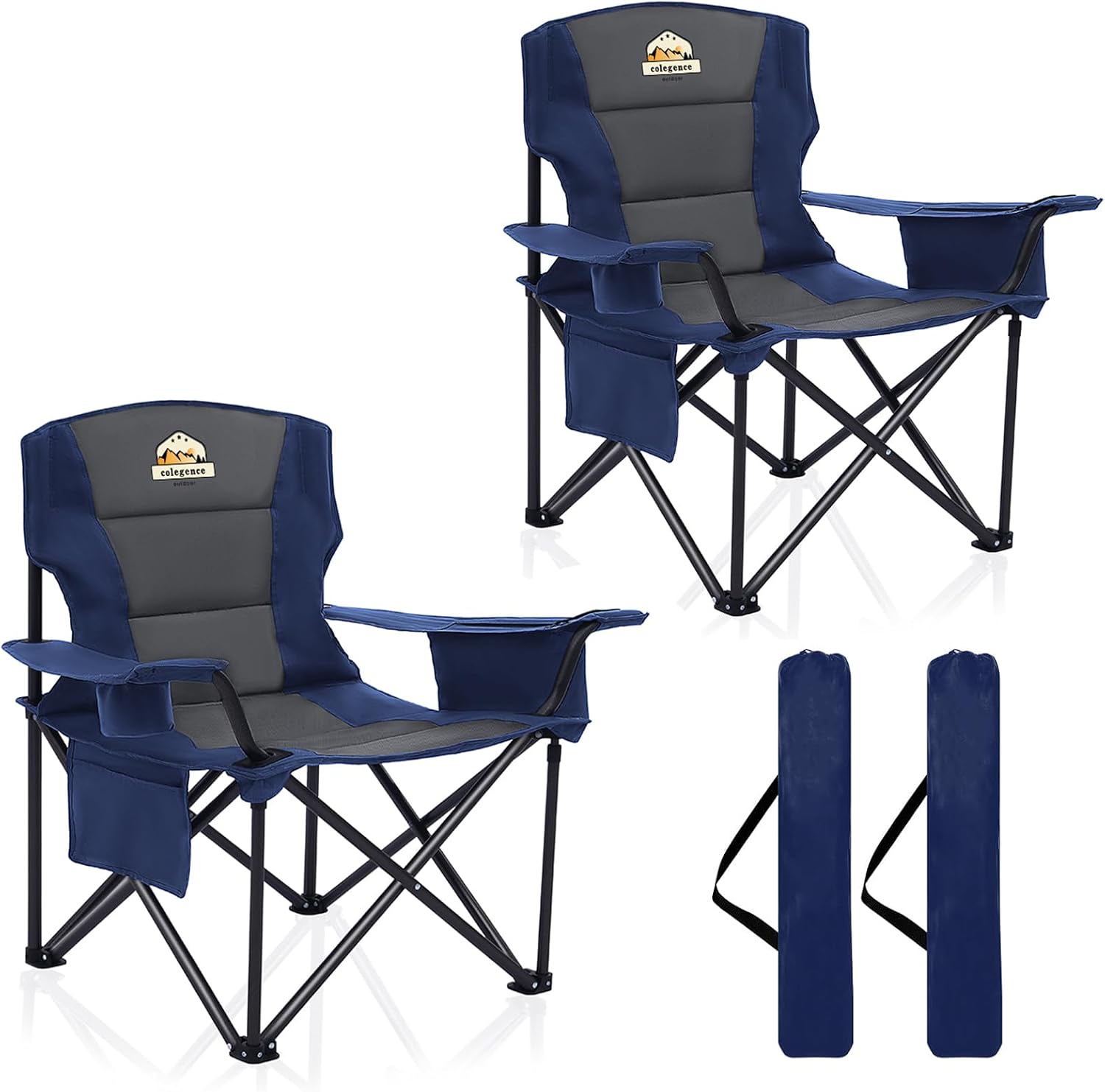 Colegence Oversized Heavy Duty Camping Chairs, 2 Pack, 450 lb, Blue