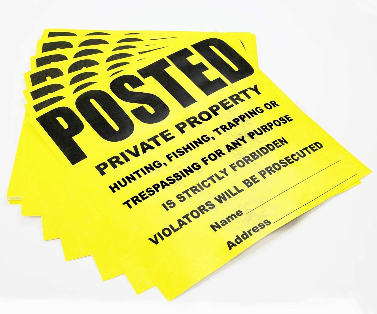 100 Per Pack Posted Yellow Private Property Sign by WristCo - 11" x 11"