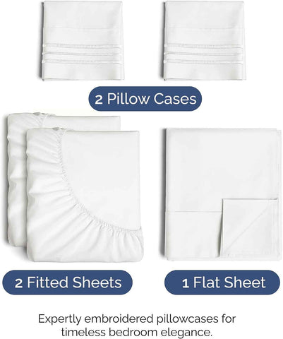 Split King Size 5 Piece Sheet Set - Breathable & Cooling - Antique White