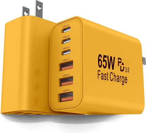 2-Pack 65W USB C Charger Block, 6-Port Fast Wall Charging Block [3 PD USB-C & 3 QC USB-A] for iPhone 17 16 15 Pro Max, iPad Pro, Galaxy S26 S25, Pixel 10 9, iWatch,Google & More