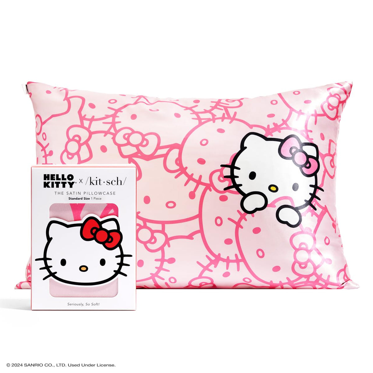 Kitsch x Hello Kitty (Pink Kitty Faces) - Satin Pillowcase with Zipper for Hair and Skin, Softer Than Silk Pillow Case, Cooling Pillow Cover, Machine Washable, Queen/Standard (19x26)