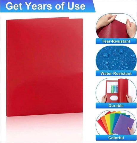 6 Pack Plastic Folders with Pockets and Prongs, 2 Pocket Folders with Fasteners, Heavy Duty Poly Folders with Brads for 3 Hole Punched Paper, File Folders for School Office Home Organization