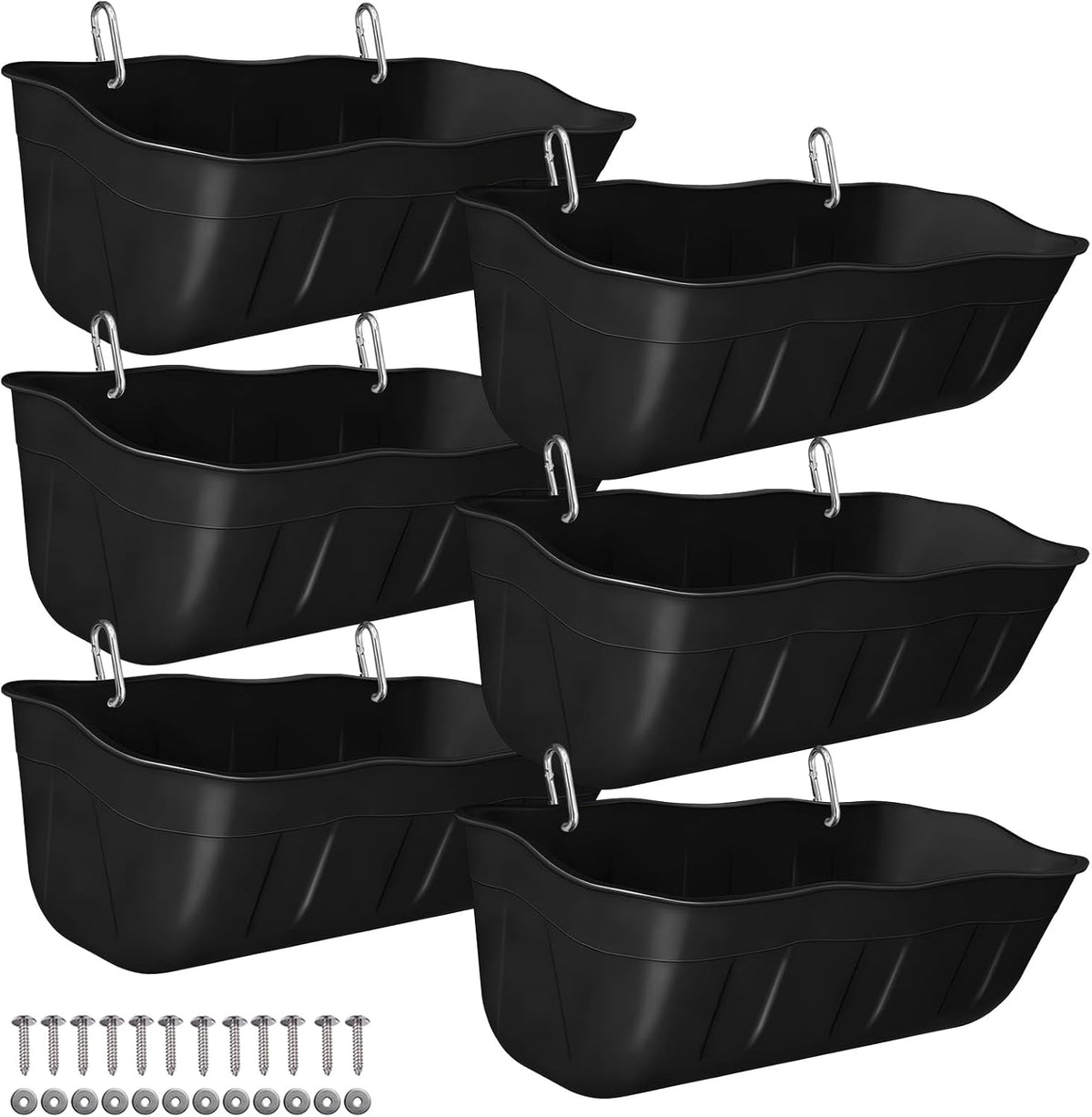 Chicken Feeder Waterer,Hanging Goat Feeders,Feed Trough 3.5 Quart 6 Pack,Hanging Fence Feed Trough for Poultry Livestock,Black