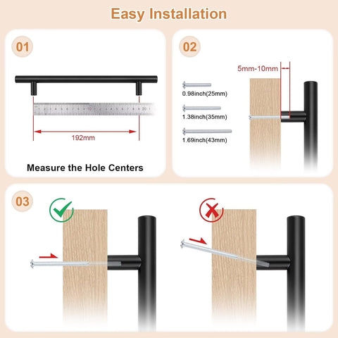 Probrico 25 Pack Holes Centers 7.5Inch(192mm) Black Kitchen Cabinet Pulls,Stainless Steel Dresser Drawer Handles,10inch Length Classic Pull Handle for Cabinets