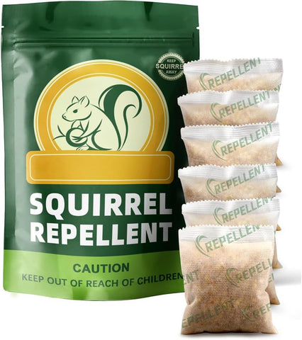 Squirrel Repellent, Chipmunk Repellent Outdoor, Keep Squirrels Out of Attics, Bird Feeders, Gardens and More, Naturally Repels Squirrels from Chewing & Nesting, Safe for Use, 6Packs