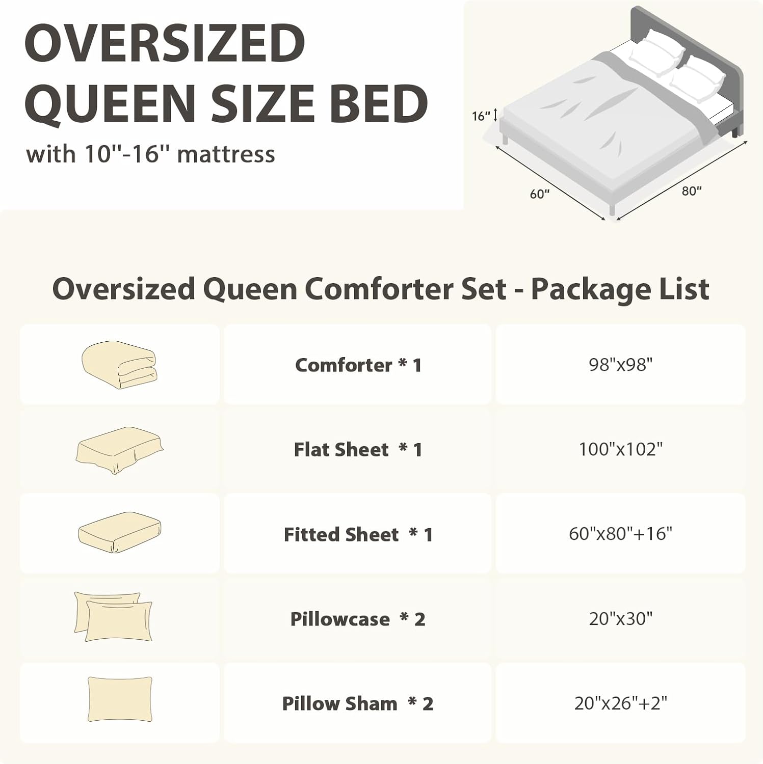 MUXHOMO Oversized Queen Comforter Set 7 Pieces, Soft Bed in a Bag, Black