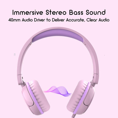 IMYB Kids Headphones, V1 Wired Stereo Foldable Tangle-Free 3.5mm Adjustable On-Ear Headphones for Kids for School/Toddlers/Childrens/Teens/Boys/Girls/Ipad/Tablet/Kindle/Phones/Travel/Plane (Pink)