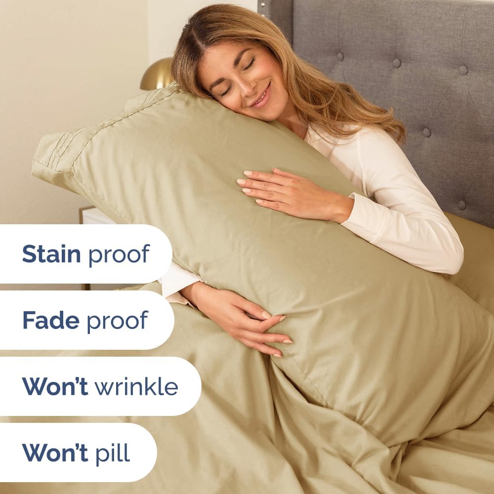 King Size 4 Piece Sheet Set - Comfy Breathable & Cooling Sheets - Beige