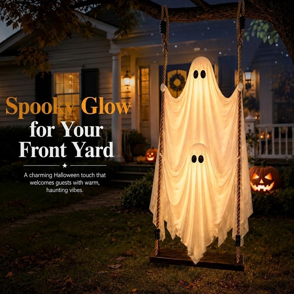 Halloween Hanging Ghost Decorations Outdoor,5 FT Large Swinging Ghost Set