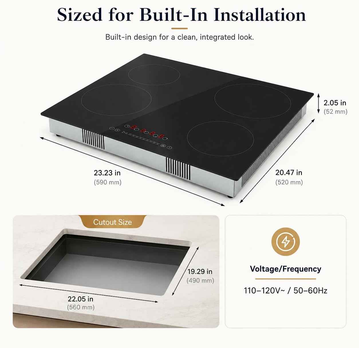 24 Inch Electric Cooktop, 4 Burners Built-in Electric Stove Top Hot Plate 3000W Drop-in Ceramic Cooktop Kitchen Stoves with Touch Control Safety Lock Timer 110-120v (Hard Wired No Plug)