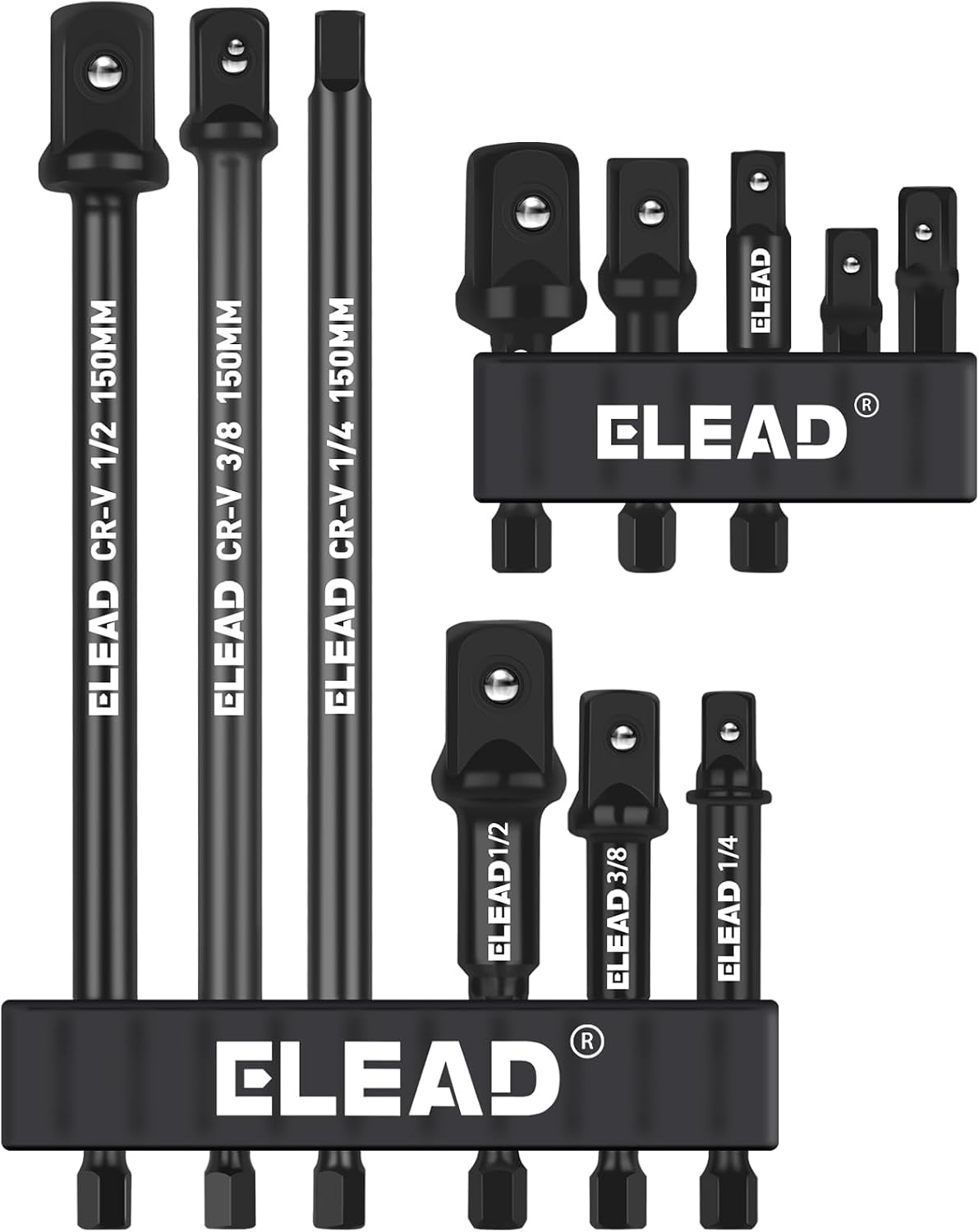 11-Piece Impact Socket Adapter Set, 1/4-Inch Hex Shank, 1/4" 3/8" 1/2" Impact Socket Driver Set, Drill Sockets Extension Bit, Sockets Driver Adapter, Drill Extension with Holder