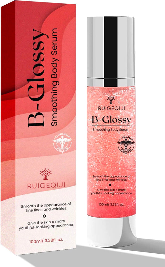 RUIGEQIJI B Glossy Smoothing Body Serum for Wrinkles - Infused with Hyaluronic Acid, Vitamin E, Glycerin and Shea Butter - Hydrating Nourishing Repairing for Silky Smooth Skin 100ML/3.38 Fl Oz