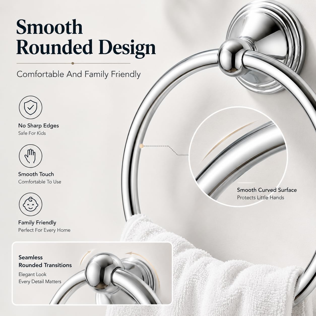 Towel Ring for Bathroom, Chrome Hand Towel Holder 2 Pack, Bathroom Accessories and Towel Racks for Bathroom Wall Mount