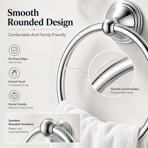 Towel Ring for Bathroom, Chrome Hand Towel Holder 2 Pack, Bathroom Accessories and Towel Racks for Bathroom Wall Mount