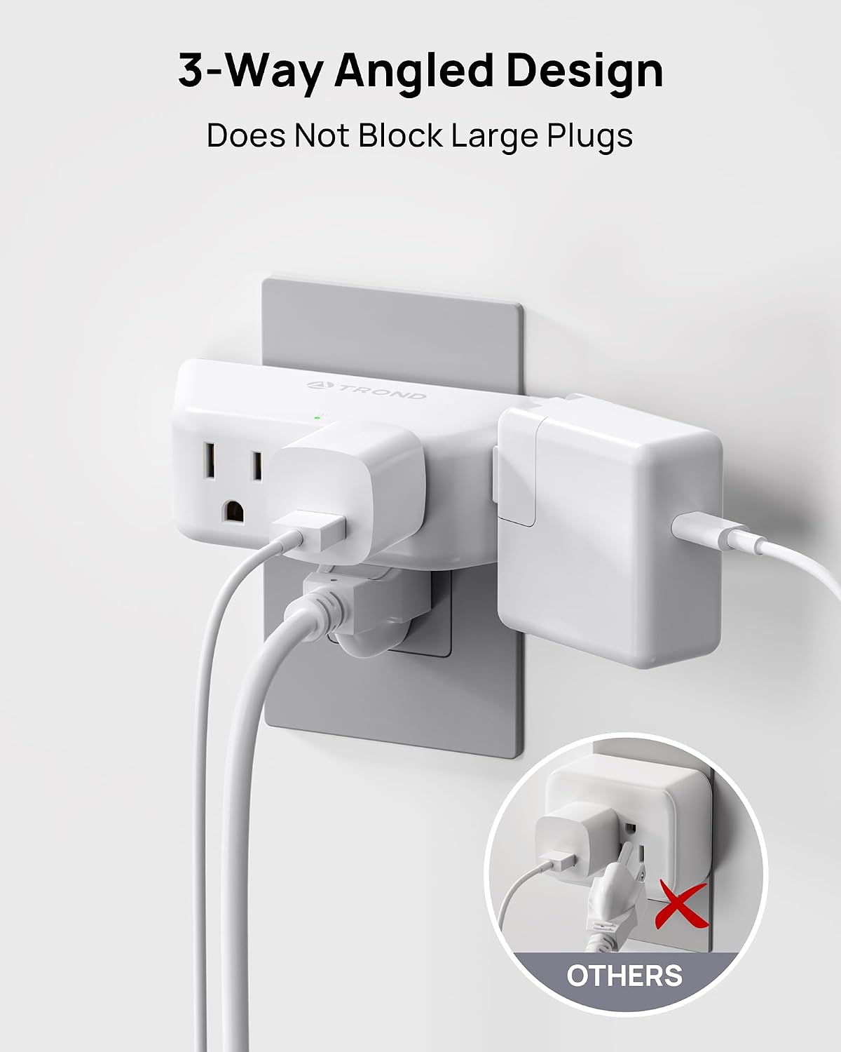 TROND Outlet Extender Surge Protector, Multi Plug Wall Outlet, White