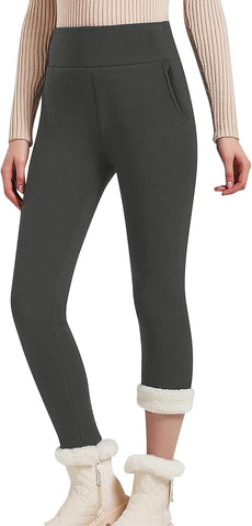 Hixiaohe Casual Sherpa Fleece Lined Leggings Women Winter Warm Pants High Waisted Stretchy Thick Thermal Tights Cold Weather