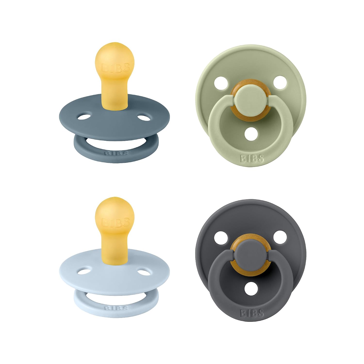BIBS Colour Pacifier, 0-6 Months, 4-Pack, Round Nipple, Baby Blue Mix