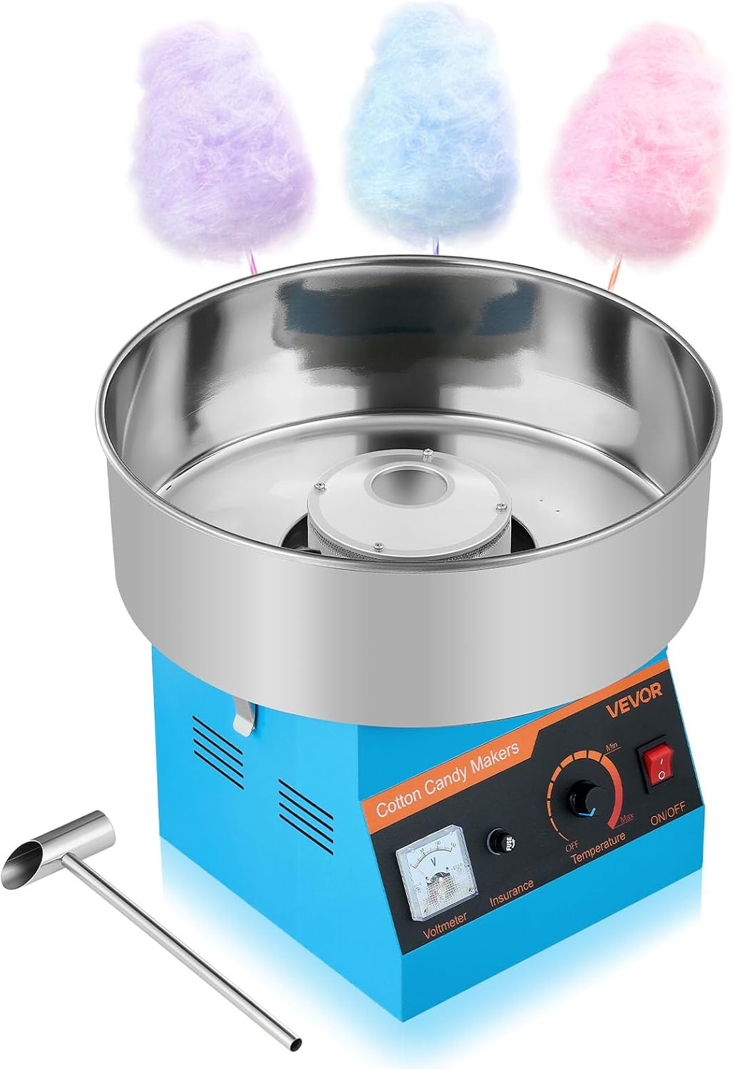 VEVOR Cotton Candy Machine Commercial, 1000W Electric Candy Floss Maker, Easy Use with 15 inch Stainless Steel Bowl and Sugar Scoop, Makes Hard Candy for Home Kids Birthday, Family Party, Blue