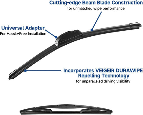 3 Pack Windshield Wiper Blades Compatible with 2007-2017 Jeep Wrangler 2008-2018 Wrangler JK Original Factory Quality Front Rear Wipers Blade Set for My Car - 15" 15" 13"
