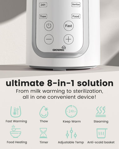 Grownsy 8-in-1 OG Fast Bottle Warmer with Timer, Gray