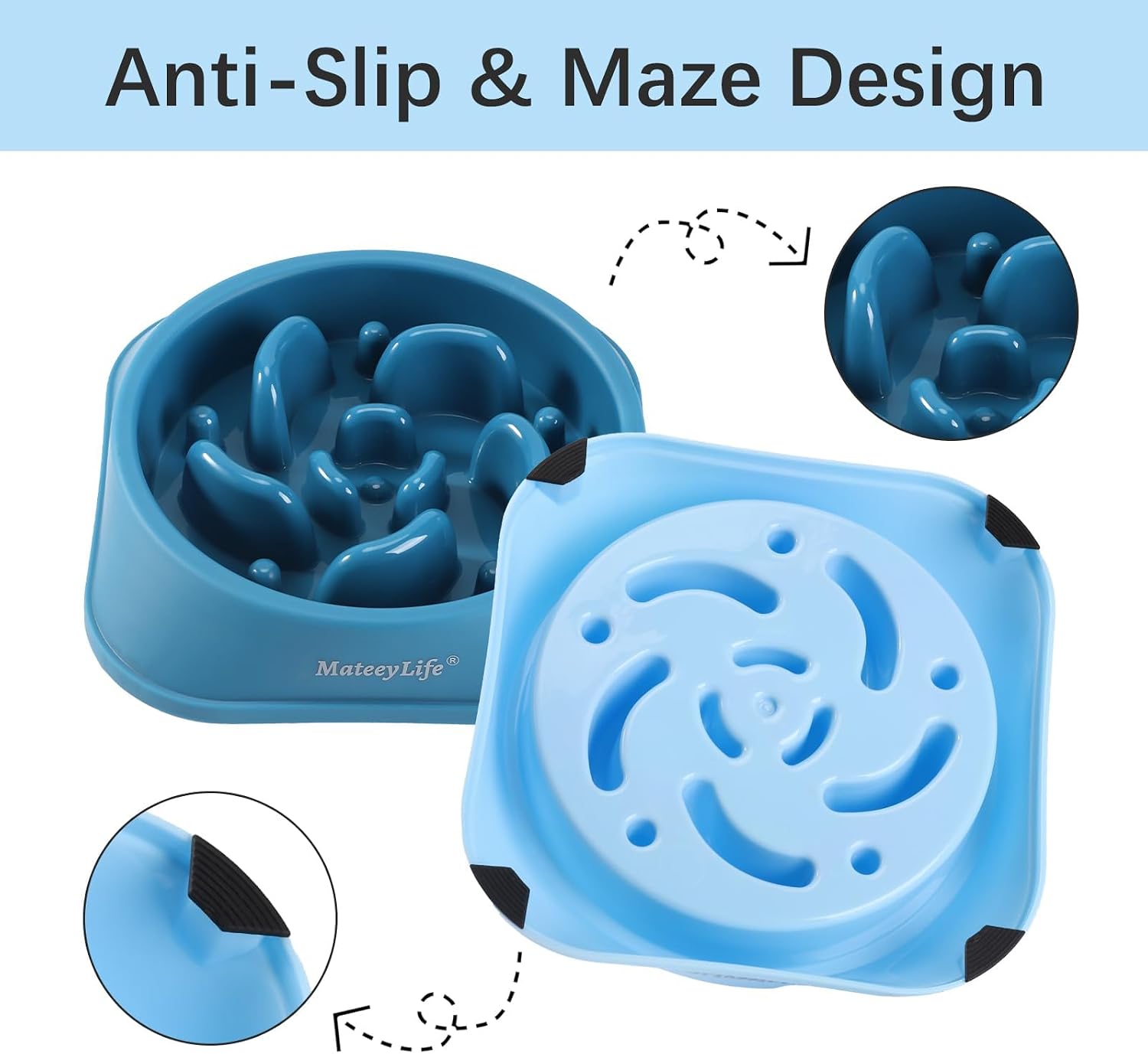 MateeyLife 2-Pack Slow Feeder Dog Bowls, 2 Cups, Dog Puzzle Feeder Bowl