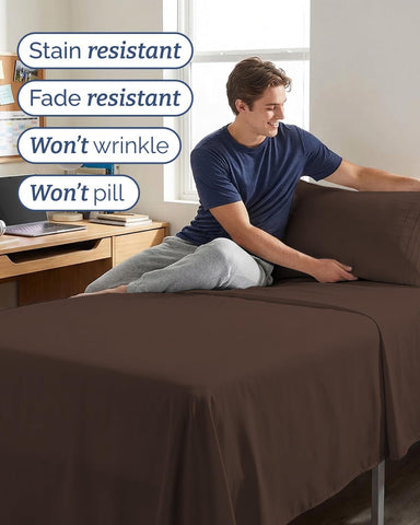 Twin XL 3 Piece Sheet Set - College Dorm Room Essentials - Brown