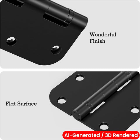 TDCHINGES Rounded Matte Black Door Hinges 3.5" 5/8"Radius Lasting No Squeak