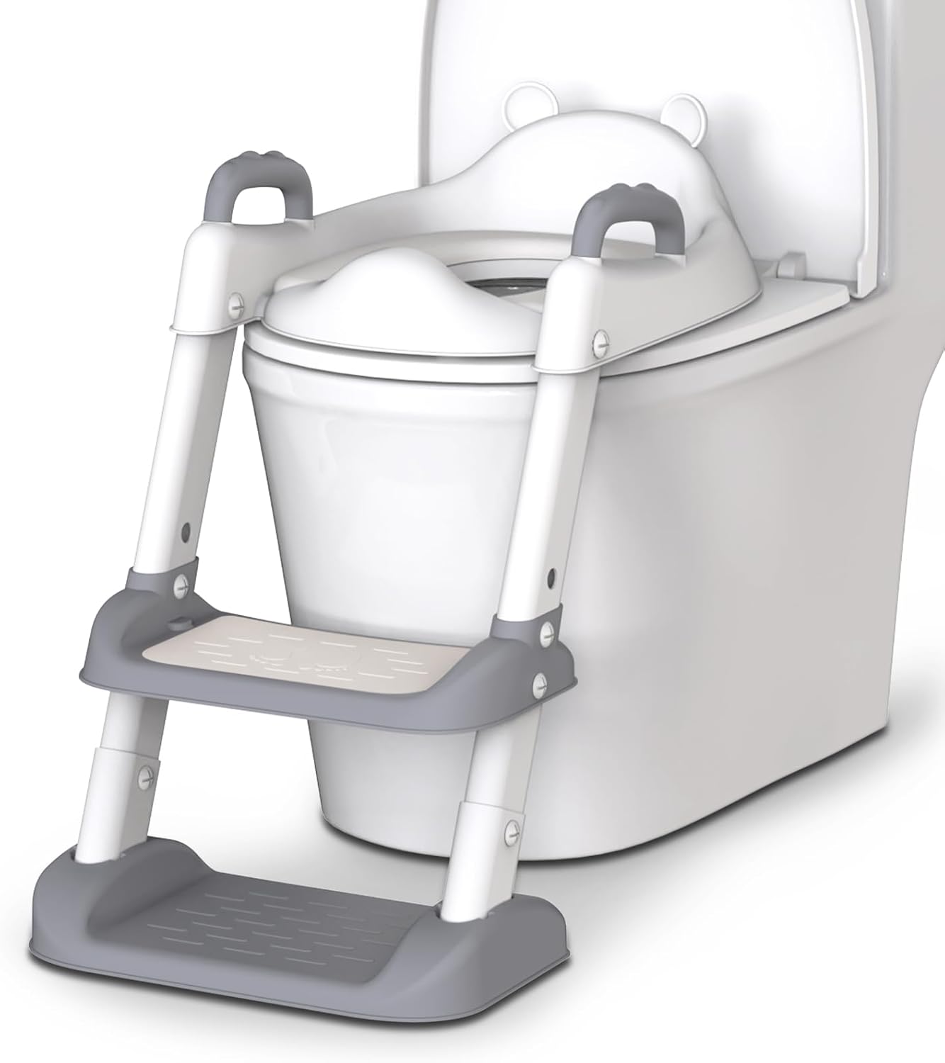 HBTower Potty Training Seat with Step Stool Ladder & Safety Handles,Grey