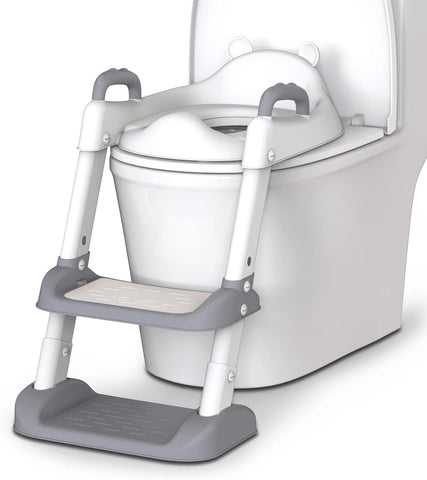 HBTower Potty Training Seat with Step Stool Ladder & Safety Handles,Grey