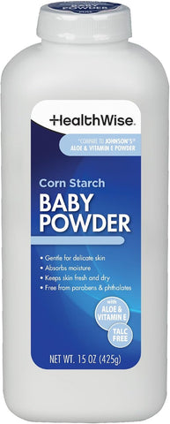 HealthWise Corn Starch Baby Powder, Talc-Free, 15 oz
