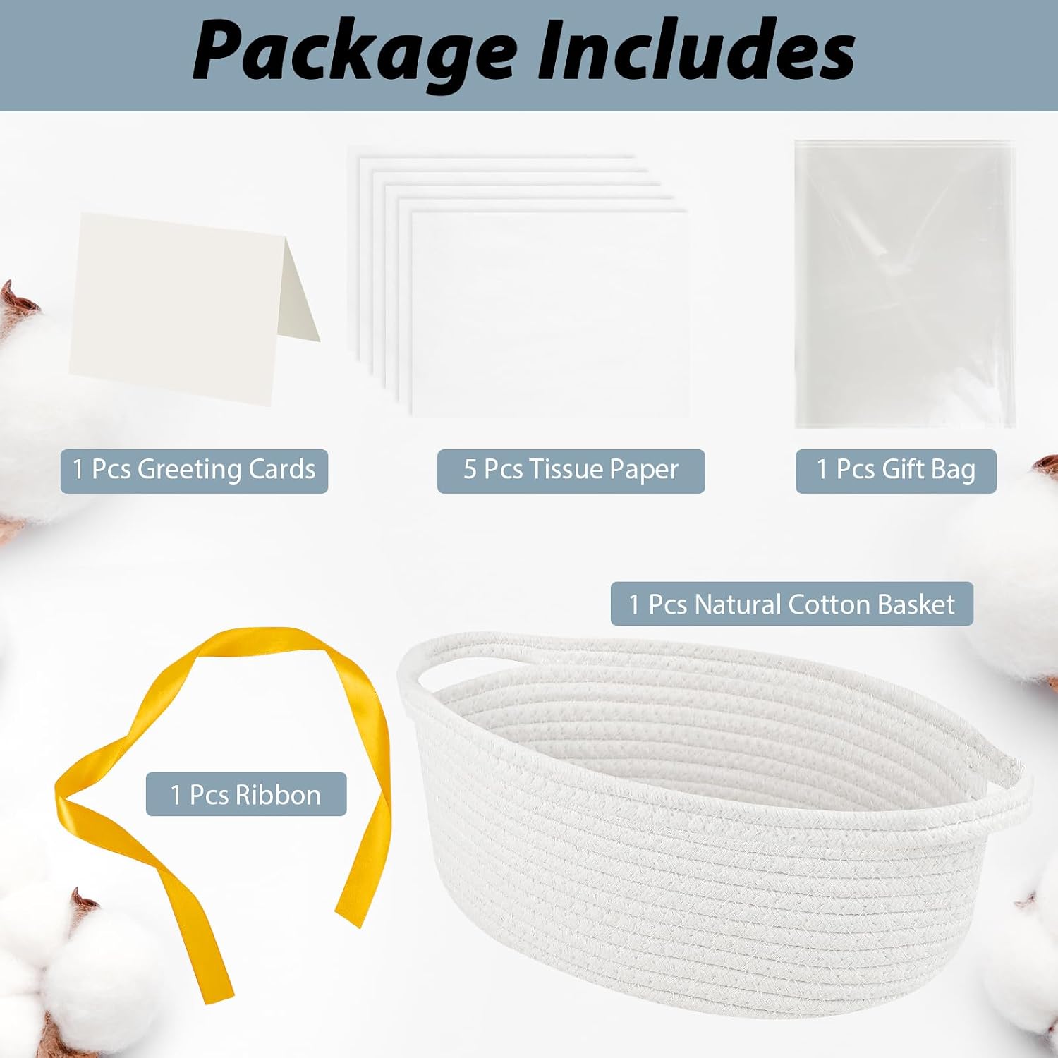 woric Small Gift Basket Empty 12"X 8" X 5" Cotton Woven Basket for Gifts