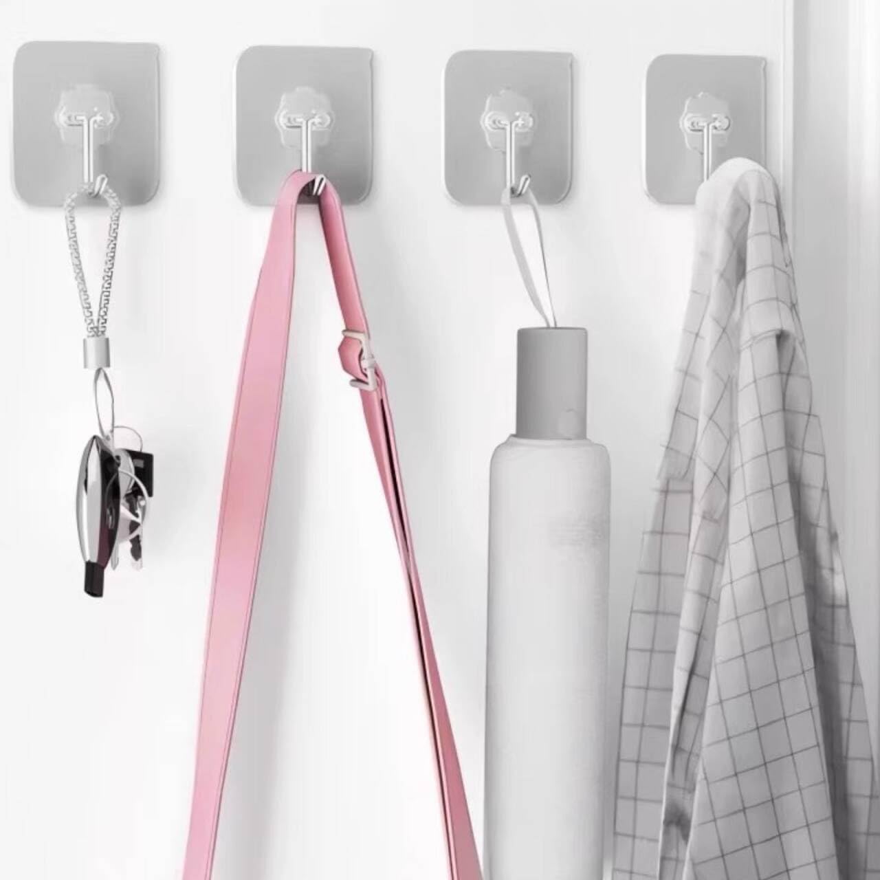 DDMY Adhesive Wall Hooks Clear 50lb(Max) Heavy Duty Hanging Sticky-10 Pack