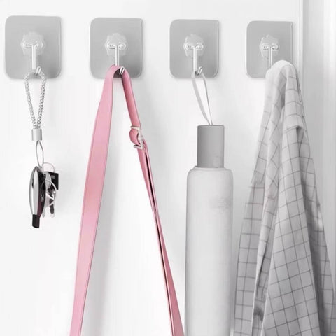 DDMY Adhesive Wall Hooks Clear 50lb(Max) Heavy Duty Hanging Sticky-10 Pack