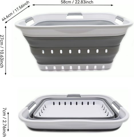 SAMMART 42L (11 gallon) Collapsible Plastic Laundry Basket - Foldable Pop Up Storage Container/Organizer - Space Saving Hamper/Basket (1, White/Grey)
