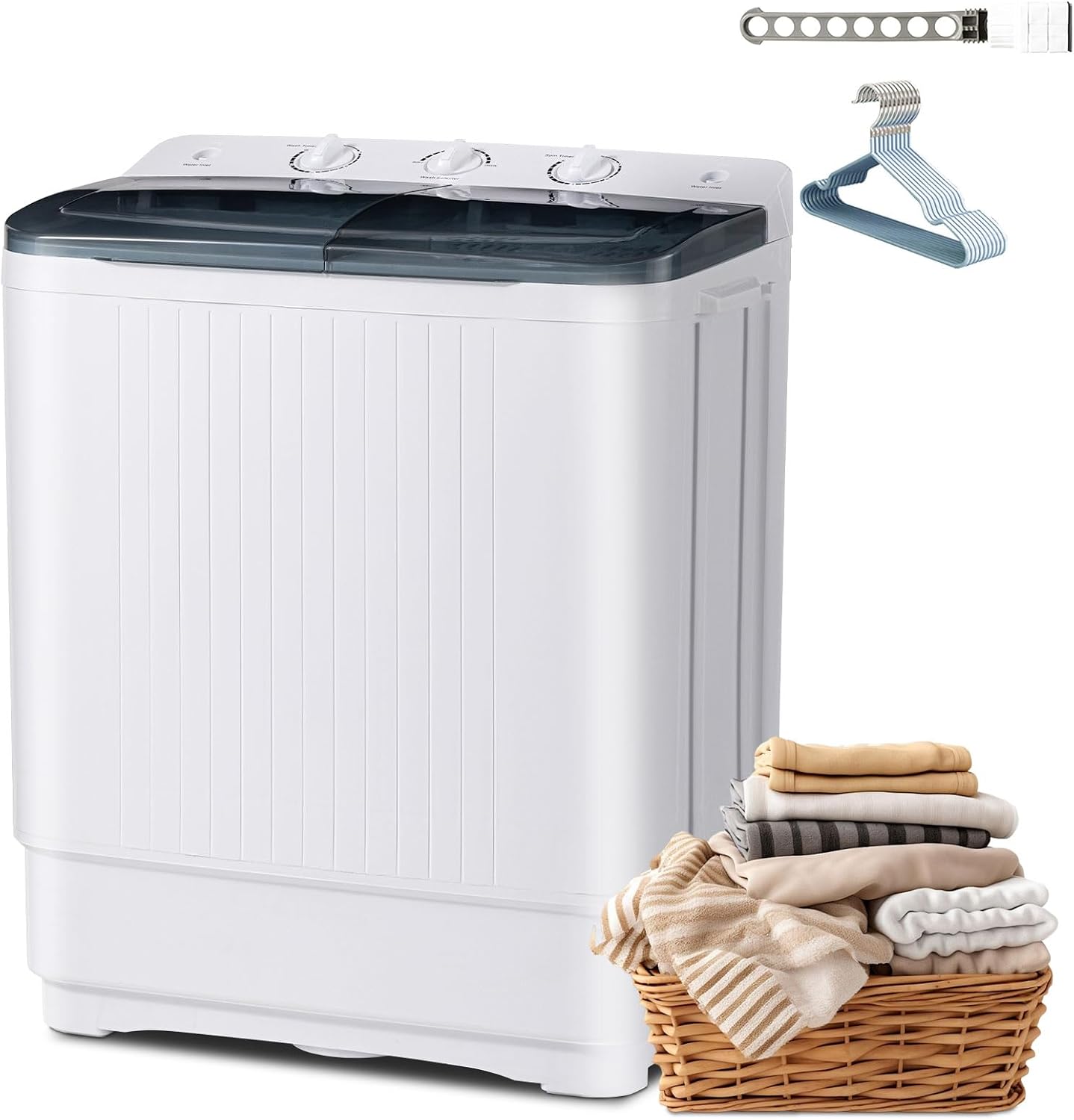 Portable 2-in-1 Twin Tub Washing Machine 32 Lbs, 22Lbs Washer 10Lbs Spinner