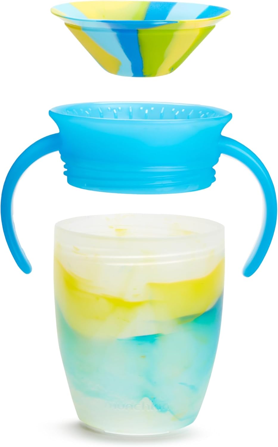 Munchkin Miracle 360 Sippy Cup for 6 Month Old, Spill Proof Baby and Toddler Cups with Transition Handles, 7 Ounce, Tropical Swirl, Blue/Green