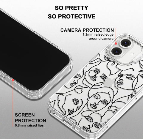 MOSNOVO Case for iPhone 16 Plus, [Buffertech 6.6ft Military-Grade Drop Protection] [Anti Peel Off Tech] Clear TPU Bumper Phone Case Cover Design - Abstract Face Line Art