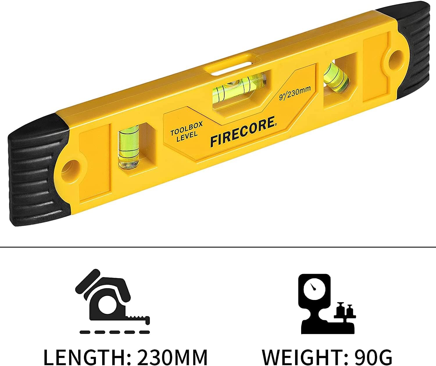 Firecore 2pcs Magnetic Torpedo Level, 9-Inch Shockproof Toolbox Level with 3 Bubble Spirit Level 45 90 180 Degree