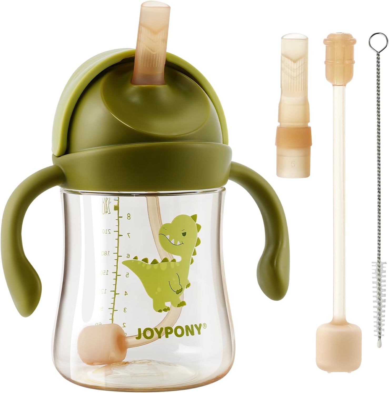 Joypony Sippy Straw Cups for Toddlers 1-3, Spill-Proof Baby Cups, 9oz Green