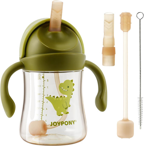 Joypony Sippy Straw Cups for Toddlers 1-3, Spill-Proof Baby Cups, 9oz Green